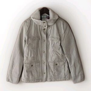 Old Navy Womens Medium Khaki Faux Lamb Collar Winter Jacket Lined Everyday Warm